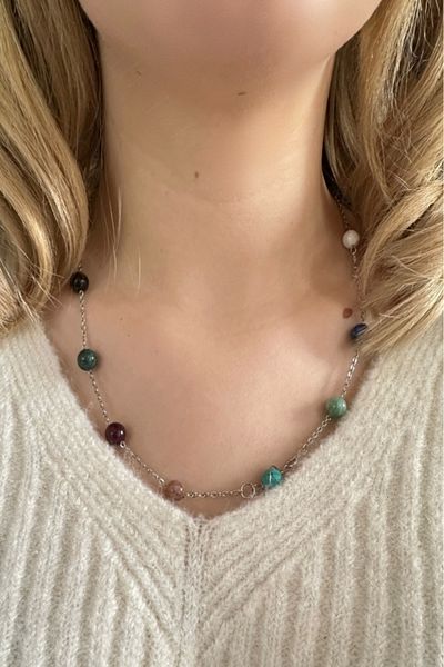 SEVGİLİ TAKI Planet Natural Stone Steel Necklace - Lover Jewelry Collection
