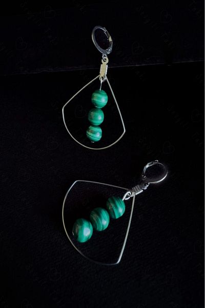 SEVGİLİ TAKI Malahit Natural Stone Steel Earrings - Vega Series