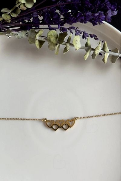 SEVGİLİ TAKI Mia Series - Heart Patterned Charm Gold Steel Necklace