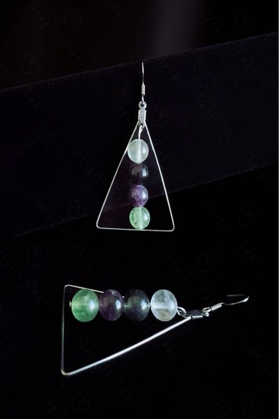 SEVGİLİ TAKI Fluorite Natural Stone Steel Earrings - Balance Series