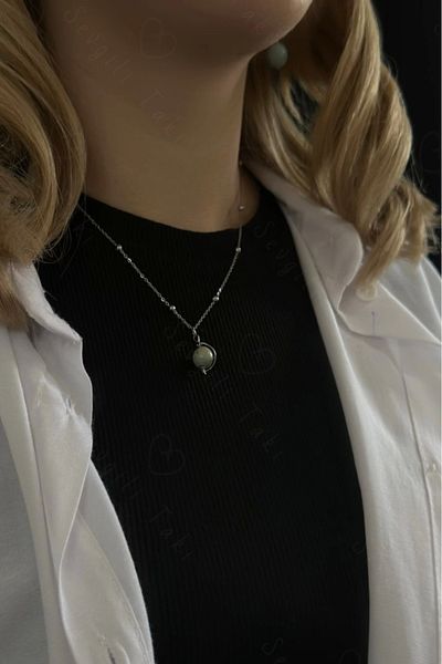 SEVGİLİ TAKI Amazonite Natural Jewelled Steel Necklace - Planet Series