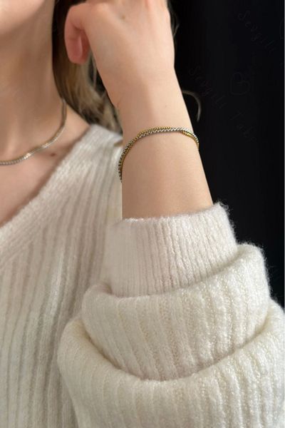 SEVGİLİ TAKI Gold-silver Steel Bracelet with Two Chains| Dear Jewelry Collection