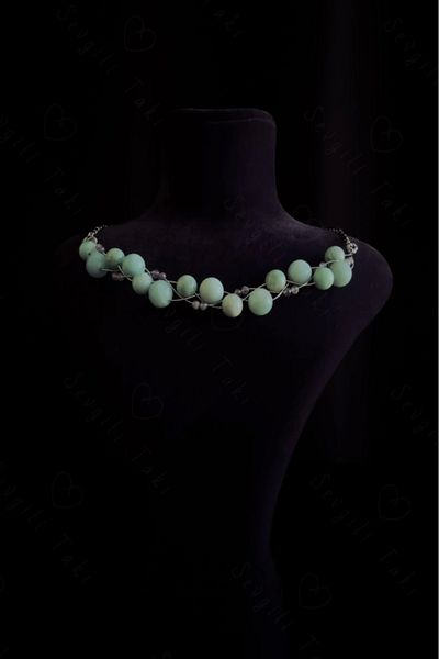 SEVGİLİ TAKI Amethyst And Amazonite Natural Jewelled Braided Steel Necklace| Dear Jewelry Collection
