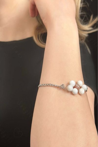 SEVGİLİ TAKI Natural Stone Moon and Sun Steel Bracelet - Balance Series