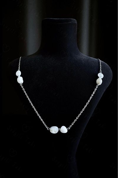 SEVGİLİ TAKI Aquamarine And Chalcedony Natural Stone Steel Necklace| Vishuddha Series
