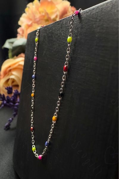 SEVGİLİ TAKI Colorful Enameled Silver Steel Anklet |   Rainbow Series