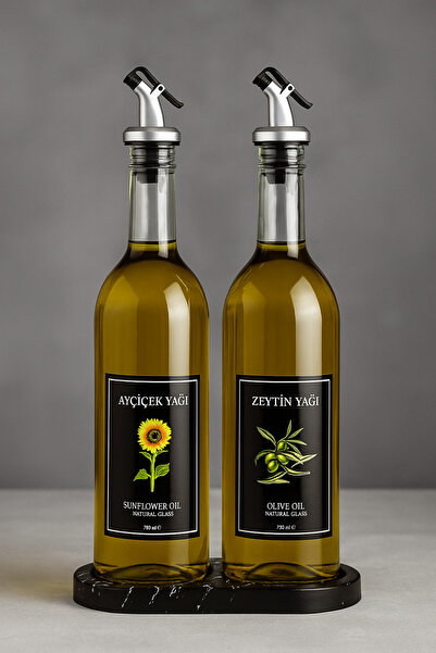Denizcan Home Mermer Desenli Akrilik Standlı 2'li Yağ Şişesi 750 ml  Zeytinya...