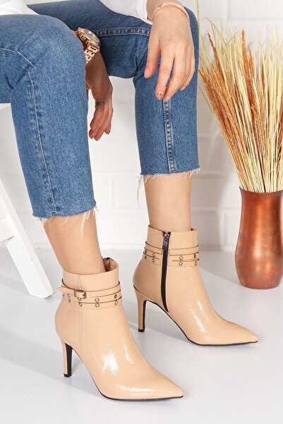 derithy Жіночі бежеві шкіряні черевики на підборах byc0601