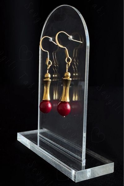 SEVGİLİ TAKI Coral Natural Stone Gold Steel Earrings |   Vega Series