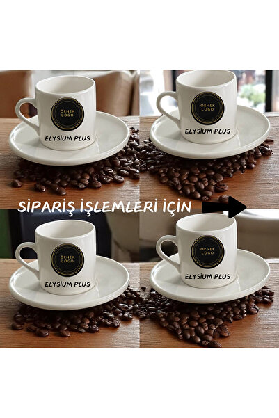 D&Y GAUDERY Firmaya Özel Logolu Kahve Fincanı Isimli -a Kalite Porselen 4'lü 8 Parça Türk Kahvesi Fincan Seti