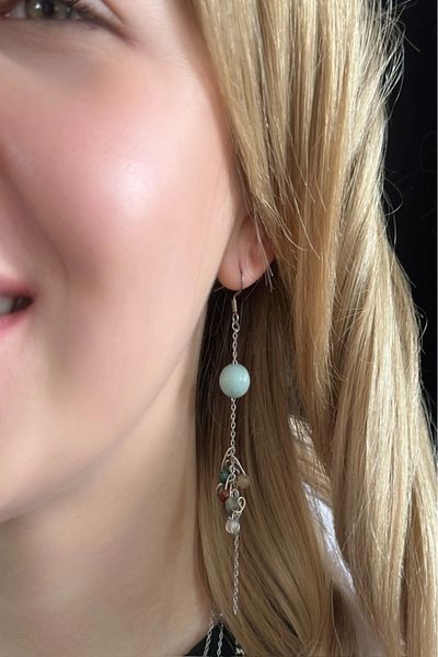SEVGİLİ TAKI Agate And Amazonite Natural Jewelled Steel Earrings - Autumn Series