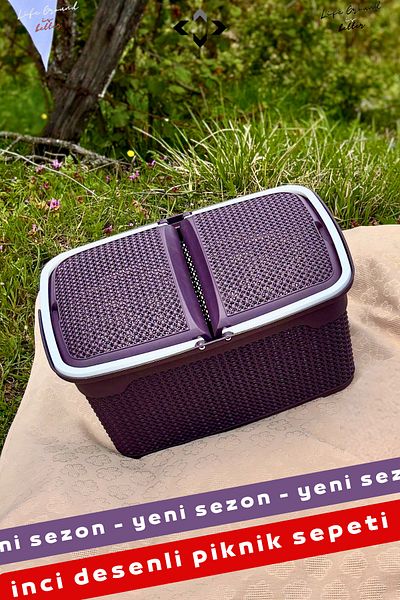 LİGROUND New Pearl Patterned 30Lt Picnic Set Barbecue Bag Rattan Picnic Basket