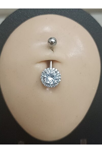 AyçaSilver Üstün kalite zirkon taşlı Gümüş rengi göbek piercing