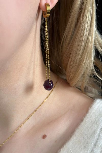 SEVGİLİ TAKI Agate Natural Stone Gold Steel Earrings -Nature Series