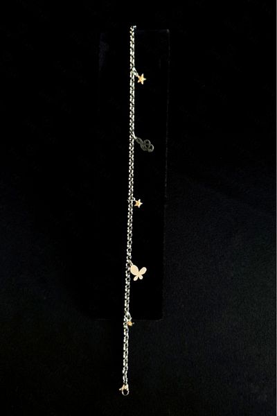 SEVGİLİ TAKI Silver Steel Anklet with Star Charm |   Dear Jewelry Collection