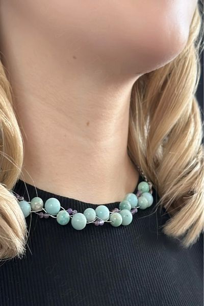 SEVGİLİ TAKI Amethyst And Amazonite Natural Jewelled Braided Steel Necklace| Dear Jewelry Collection