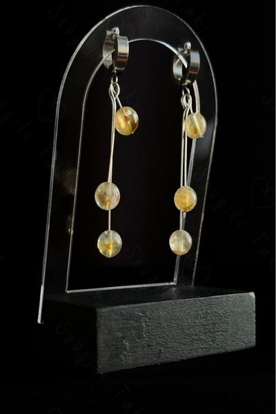 SEVGİLİ TAKI Citrine Natural Stone Steel Earrings - Love Series