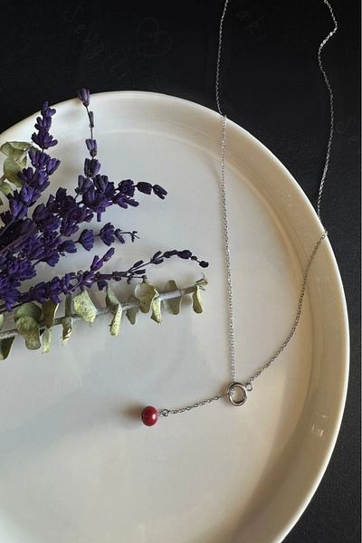 SEVGİLİ TAKI Y Model Coral Natural Stone Adjustable Steel Necklace - Lover Jewelry Collection
