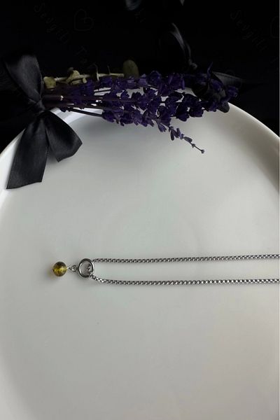 SEVGİLİ TAKI Amber Natural Stone Steel Chain Child Necklace |   777 Series