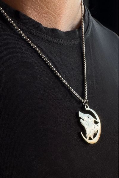 SEVGİLİ TAKI Silver Wolf Head Steel Necklace - Power Series