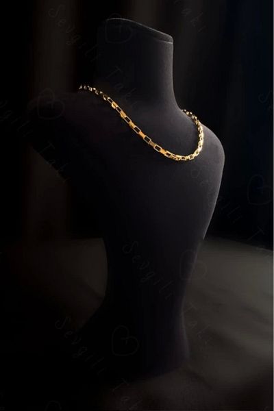 SEVGİLİ TAKI Gold Children's Steel Necklace with Rectangular Chain| 777 Series