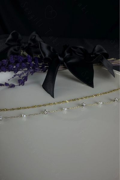 SEVGİLİ TAKI Bulk Twisted Stone Chain Model Gold Steel Anklet |   Karma Series