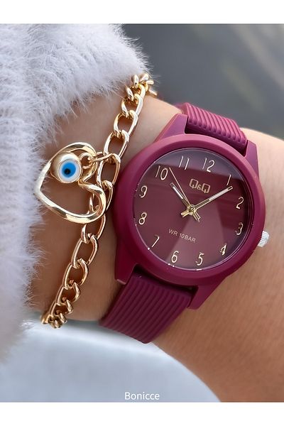 Q&Q 10 Bar Waterproof Dried Rose Women's Wristwatch with Silicone Cord - Suitable for Pool and Sea Use