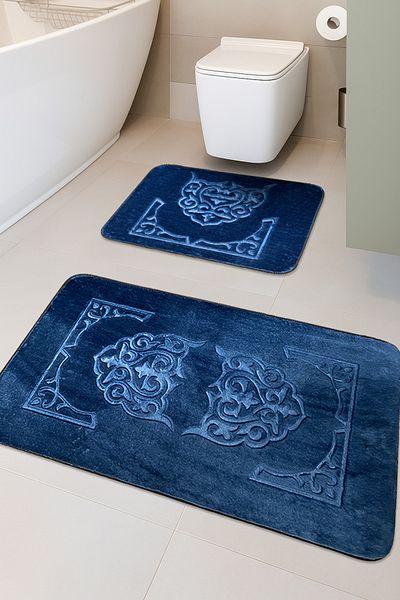 FeelHome Tashkent Deluxe Αντιολισθητική Βάση Super Soft Absorbent Luxury Printed Χαλάκι μπάνιου 2 τεμαχίων μπλε