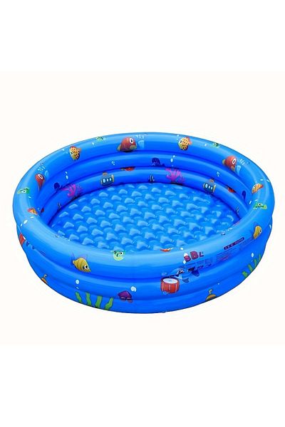 Joyful Box Round Inflatable Pool for Children, Double Soft Base, 90 Cm, Blue