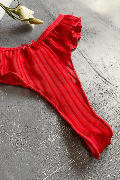 Gece İncisi Transparent Velvet Printed Pleated Thong