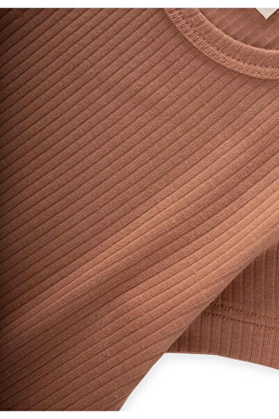 Cigit Μπλουζάκι 1-5 Years Coffee Color Basic Corduroy T-shirt