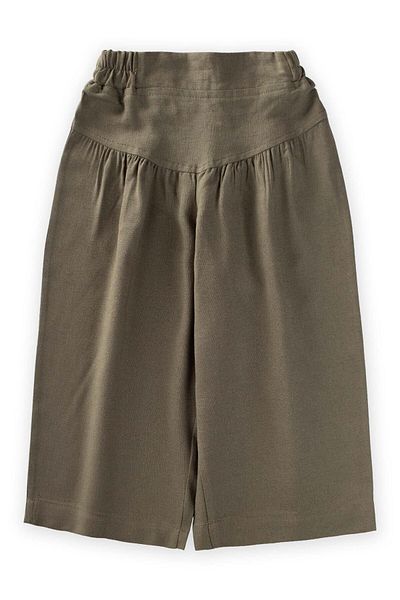 Cigit Gathered Linen Trousers with Bodice 2-7 Years Khaki Green