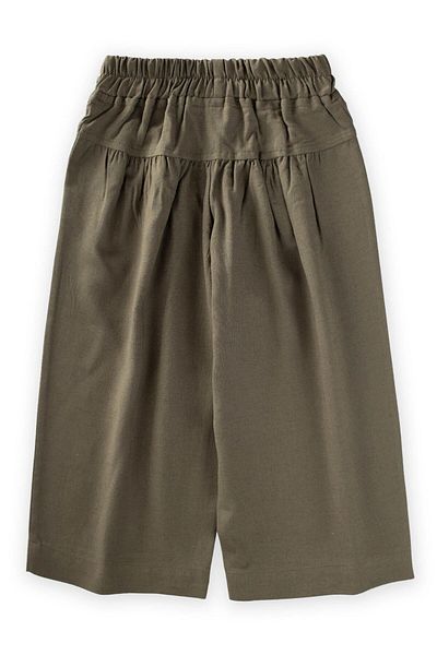 Cigit Gathered Linen Trousers with Bodice 2-7 Years Khaki Green