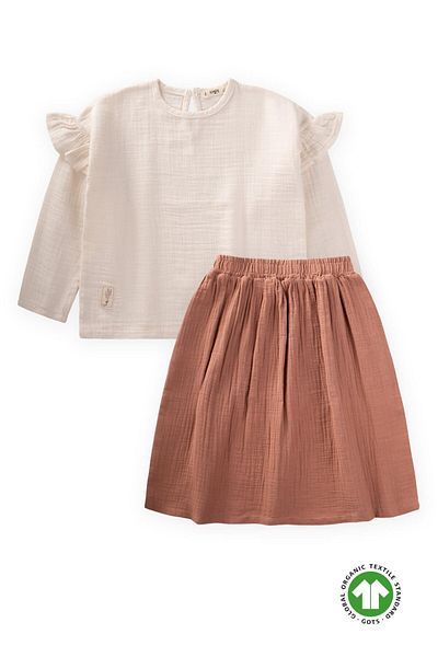 Cigit 8-12 Years Natural Bohemian Oversize Blouse and Floor-Length Suit