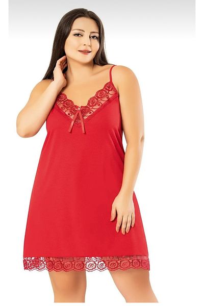 KOTA Large Size Combed Cotton Rope Strap Lace Detailed Nightgown (44 and 48) Size Range