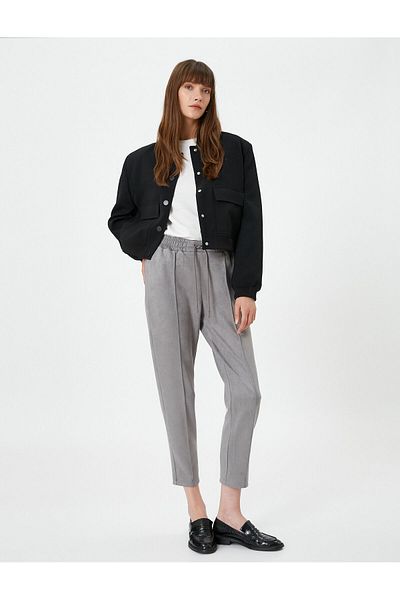 Koton Carrot Trousers with Suede Look Elastic Waist