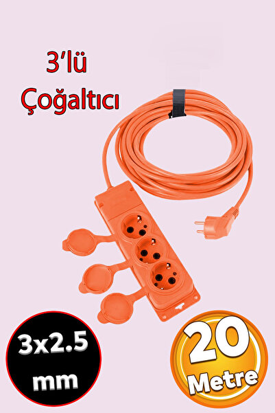 Badem10 Monofaze CCA Uzatma Kablosu 3x2.5 mm Çoğaltıcı Seyyar Topraklı Kapakl...