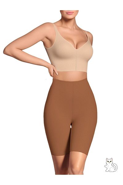 MİSTİRİK Porfy Seamless Laser Cut No Trace Gathering Long Shorts Corset Coffee Color