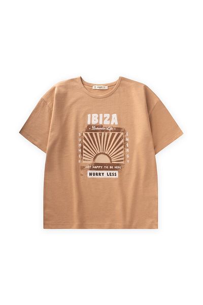 Cigit Тениска с щампа Ibiza 8-12 години, цвят камила