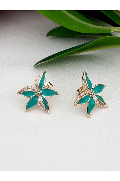 Siya Silver Zircon Stone Turquoise Sea Star Flower Women Earrings