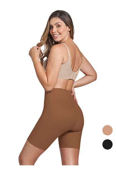 MİSTİRİK Porfy Seamless Laser Cut No Trace Gathering Long Shorts Corset Coffee Color