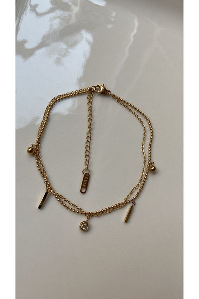 ZRN AKSESUAR Halhal Double Chain ​​Stylish Gold Color Halhal with Stone and Candy