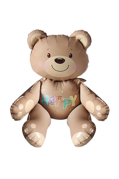 Patladı Gitti Happy Written Sitting Bear Foil Balloon 77x70 Cm