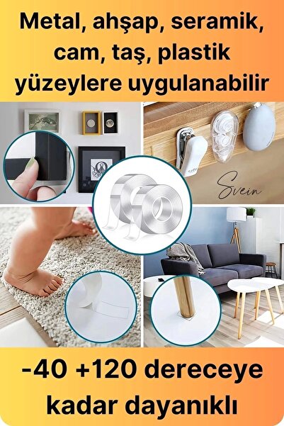 Svein Ekstra Güçlü Çift Taraflı Iz Bırakmaz Şeffaf Çok Amaçlı Tamir Silikon Bant Montaj Bandı 18mm X 2mt
