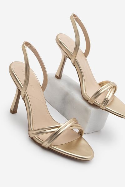 Marjin Women's Oval Toe Strap Heeled Sandals Yetre Gold
