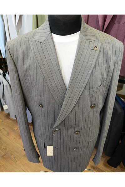 Ted Davıd Gray Striped Double Breasted Jacket