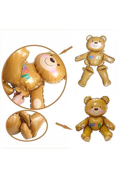 Patladı Gitti Happy Written Sitting Bear Foil Balloon 77x70 Cm