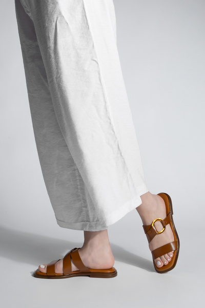 Marjin Dámské neformální pantofle s přezkou z pravé kůže Fenzum Tan