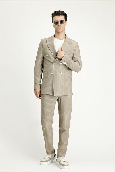 Kiğılı Lycra Slim Fit Striped Classic Fabric Trousers - Elastic Waist