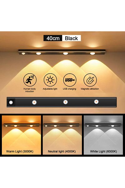 Choice Black 40cm Motion Sensor Led Light Wireless Ultra Thin Usb Kitchen Bedroom Wardrobe Night Light